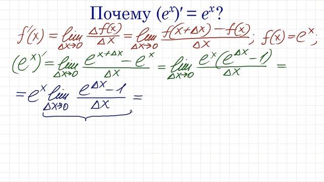 Почему производная (e^x)'=e^x и почему (a^x)'=(a^x)∙lna ★ Производная по определению смотреть онлайн