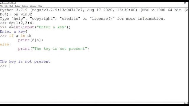 PYTHON PROGRAM 20: PRINT A MESSAGE FOR MISSING KEY IN THE DICTIONARY смотреть онлайн