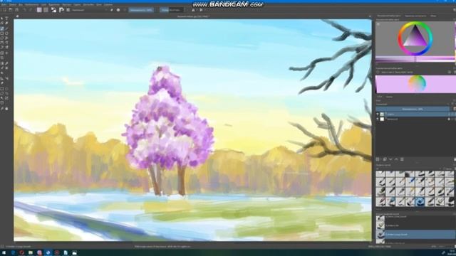 Рисуем весенний пейзаж. Ускоренное видео. смотреть онлайн