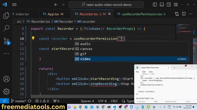 Build React.js WebRTC Video & Audio Recorder Using RecordRTC.js Library in Browser Using TypeScript смотреть онлайн