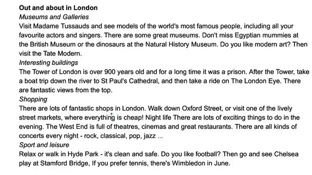 Lesson 26 / Англис Тили: Текст: Out and about in London смотреть онлайн