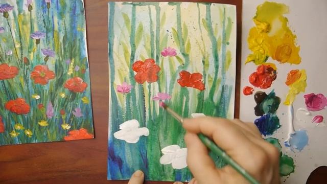 Акварельный акрил//как нарисовать маки смотреть онлайн