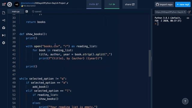 Day 14 Project - Reading List with Files - 30 Days Of Python смотреть онлайн