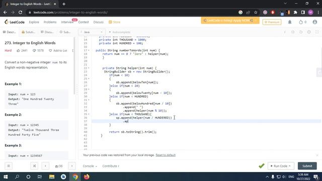 273 Integer to English Words Code | LeetCode | Java Solution смотреть онлайн