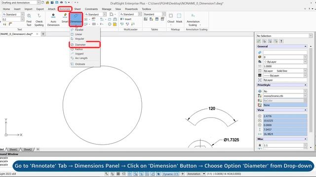 Create Diameter Dimension for a Circle from Toolbar смотреть онлайн