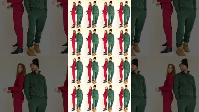 Спортивный костюм мужской зеленый  M3015/25-02 и женский комбенизон бордо F6001/12-01