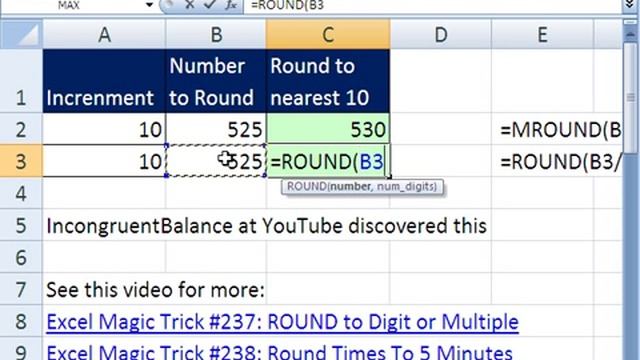 Excel Magic Trick 347: Magic Moments In Excel! MROUND v ROUND functions смотреть онлайн