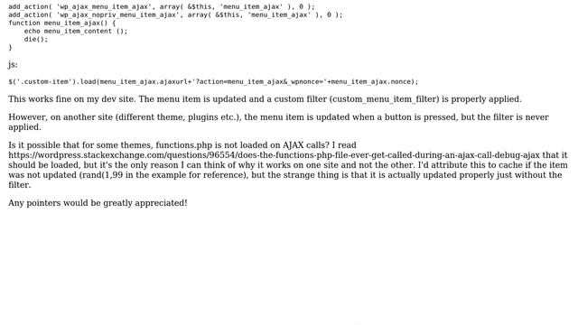 Wordpress: functions.php filters not applied in AJAX call смотреть онлайн