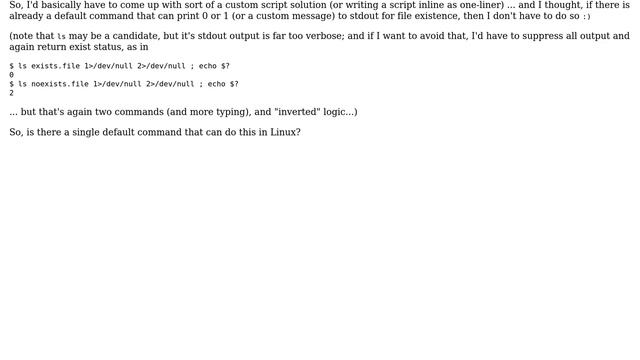 Unix & Linux: Single command to check if file exists, and print (custom) message to stdout? смотреть онлайн
