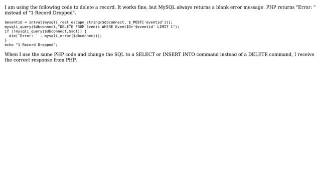 MySQL/PHP Returning Blank Error Message смотреть онлайн