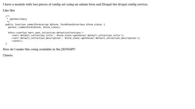 Drupal: Custom module with config exposed in json api смотреть онлайн