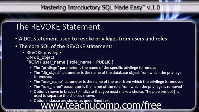 SQL Training - Structured Query Language Tutorial - The REVOKE Statement Lesson смотреть онлайн