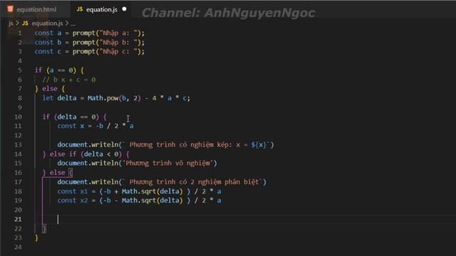 Lab2.5. Giải phương trình ax2 + bx + c = 0 trong Javascript смотреть онлайн