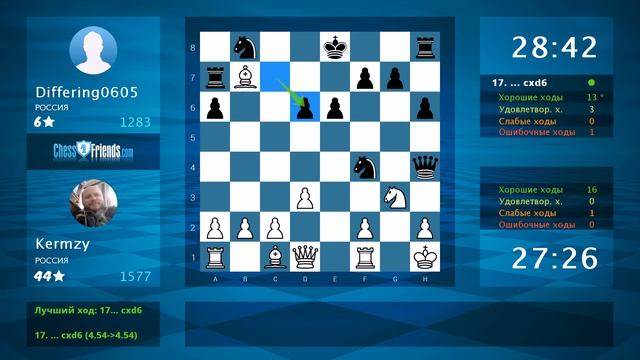 Анализ шахматной партии: Kermzy - Differing0605, 1-0 (по ChessFriends.com) смотреть онлайн