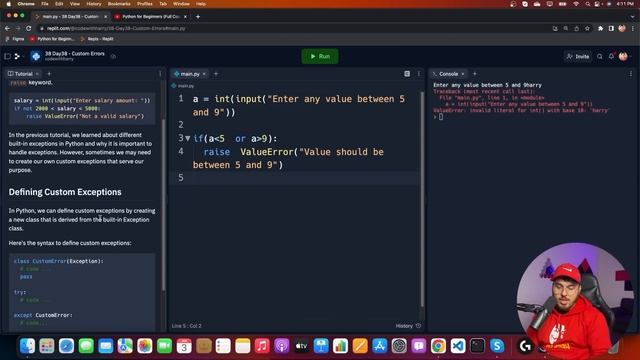 Raising custom errors in Python | Python Tutorial - Day #38 смотреть онлайн