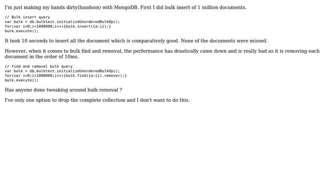 Mongodb Bulk find and remove is taking long time смотреть онлайн