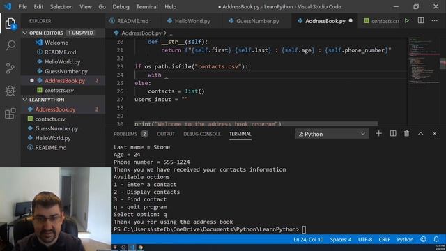 Reading and Writing Data from a CSV File in Python for our Address Book Application | Free Course смотреть онлайн