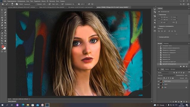 Обработка портрета девушки в фотошоп, скорость х10. Арт. смотреть онлайн