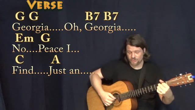 Georgia On My Mind (Ray Charles) Fingerstyle Guitar Cover Lesson in G with Chords/Lyrics смотреть онлайн