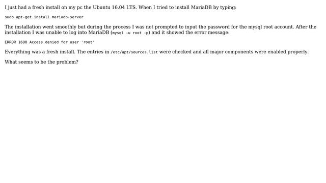 Ubuntu: Not prompted to input the root password when installing mariadb-server on Ubuntu 16.04 LTS смотреть онлайн