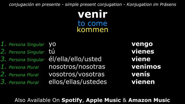 Learn Spanish Verbs | ► venir ⇔ to come ◄ | Simple Present Conjugation (English ⇔ Spanish Audio) смотреть онлайн