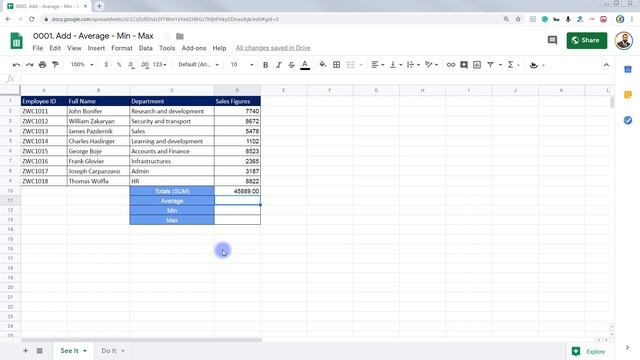 Google Sheets Tutorial | How To Find Average In Google Sheets | Also See Sum, Min And Max