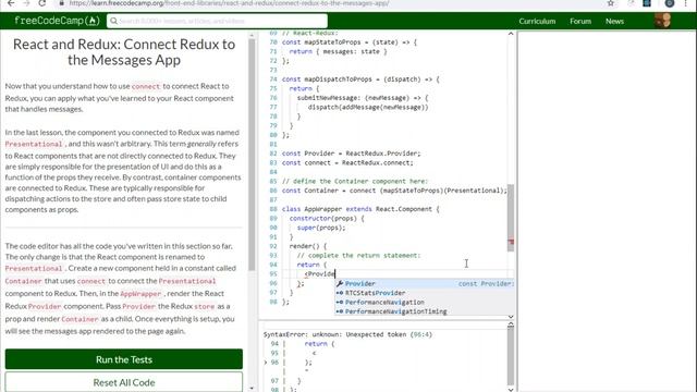 FCC: React and Redux: Connect Redux to the Messages App (8) смотреть онлайн