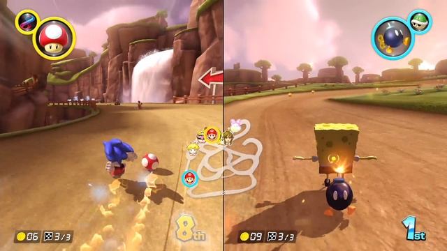 Mario Kart 8 Deluxe - Spongebob, Sonic Run in Leaf Cup (2 Player)|The Peak Racing on Nintendo Switc смотреть онлайн