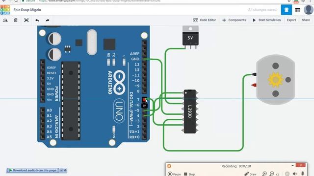 Driving a DC Motor using L293D IC | Arduino R3 || Tinkercad смотреть онлайн