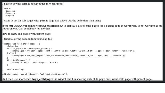Wordpress: How to display list of child pages with parent in wordpress? смотреть онлайн