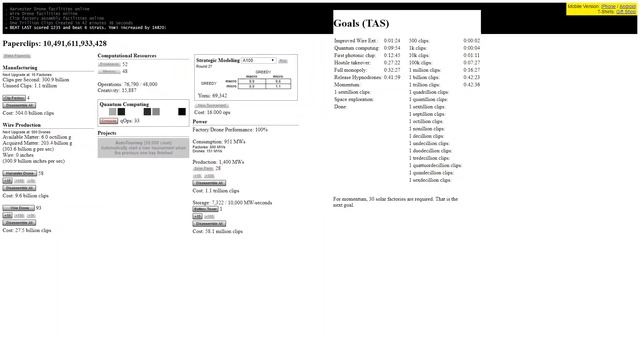 [Former World Record] Universal Paperclips TAS In 1:26:11