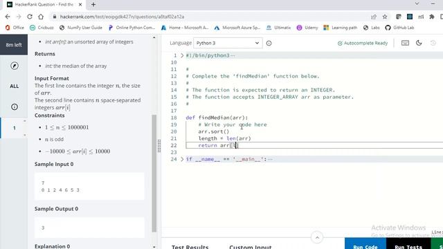 HackerRank | 1 Week Preparation Kit | Find the Median problem | Day 1 | Mock Test | Python solution смотреть онлайн