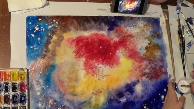 Уроки рисования: АКВАРЕЛЬ для начинающих. Как нарисовать КОСМОС акварелью. Алена Самарцева. смотреть онлайн