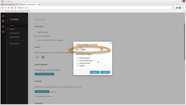 Avast SafeZone Browser: Importing Bookmarks From Other Browsers