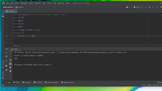 PALINDROME NUMBER IN PYTHON|PYTHON IN TAMIL|LEARN WITH GIRI смотреть онлайн
