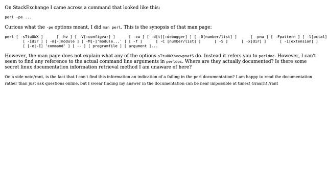 Where are the command-line options to perl documented? (2 Solutions!!) смотреть онлайн