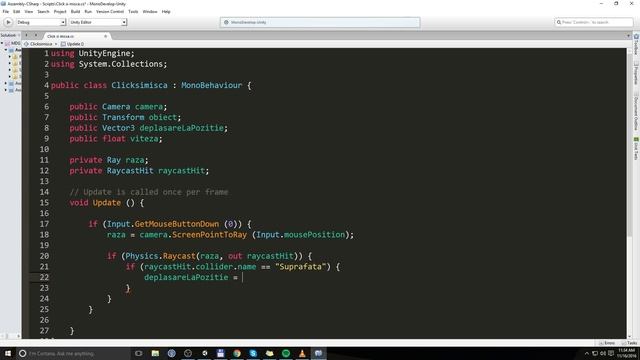 Introducere in Unity - Click si misca (miscarea obiectului dupa mouse) смотреть онлайн
