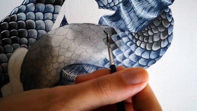 Drawing and painting snake scales in watercolor - timelapse смотреть онлайн