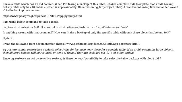 Databases: postgres backup for specific table with blob oid смотреть онлайн