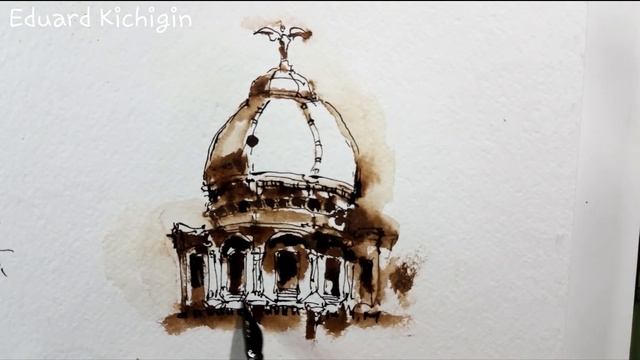 Архитектурный скетчинг. , Архитектура, Уроки. Рисуем купол собора и небо. Скетчбук. Эдуард Кичигин смотреть онлайн