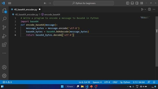 #40 Exercise - Write a program to encode a message to Base64 in Python. #python #programming смотреть онлайн