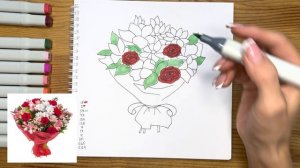 Как нарисовать букет цветов карандашом и скетч маркерами | Рисунок для детей, поэтапно и легко