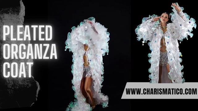 CHARISMATICO Iridescent White Pleated Organza Drag Queen Ruffle Coat смотреть онлайн