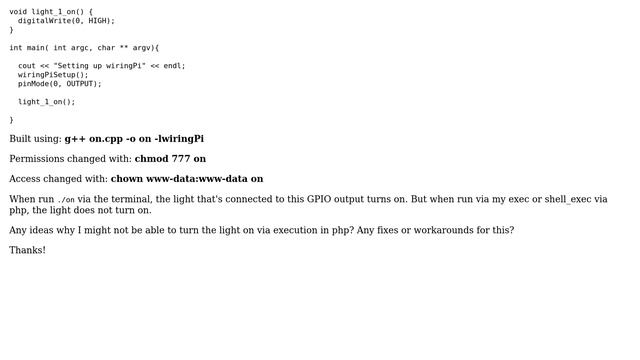 Raspberry Pi: Can't trigger GPIO control via executable run through php's exec function смотреть онлайн