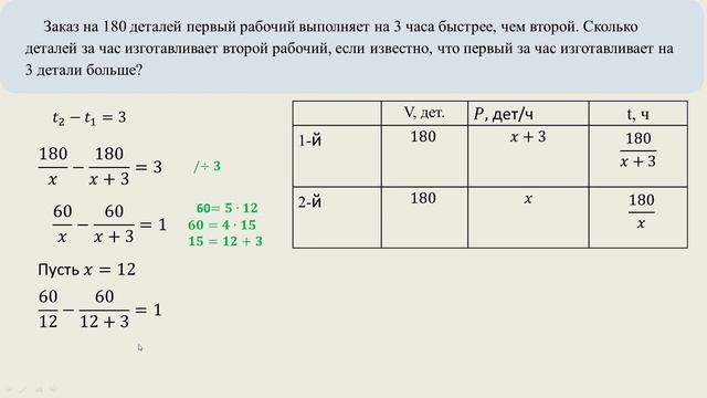 Заказ на 180 деталей первый рабочий выполняет на 3 ч быстрее смотреть онлайн