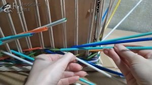 Ажурный узор послойного плетения из газетных трубочек, (двойные стойки)