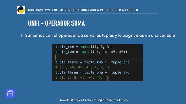 Bootcamp Python 3 - Tuplas - Union de tuplas смотреть онлайн