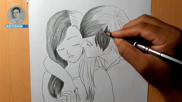 romantic love pencil sketch | step by step husband and wife drawing смотреть онлайн
