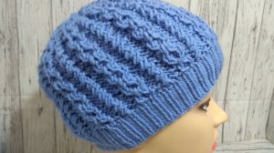Шапка  спицами очень красивым узором. Подробный мастер класс для начинающих