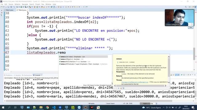Clase 12(8) List de Objeto Empleados en JAVA metodo insertar empty contain clear remove contar suma смотреть онлайн